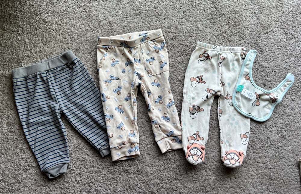 (#18) Wild Child  & Tahari Baby & Disney Boys Pants and Bib Set Size 6-9M